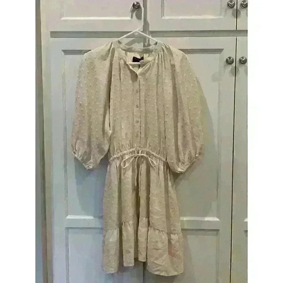 NWT! MINKPINK Cream Womens Large Dress Puff Sleeve Buttons Mini Pheasant - Picture 1 of 3